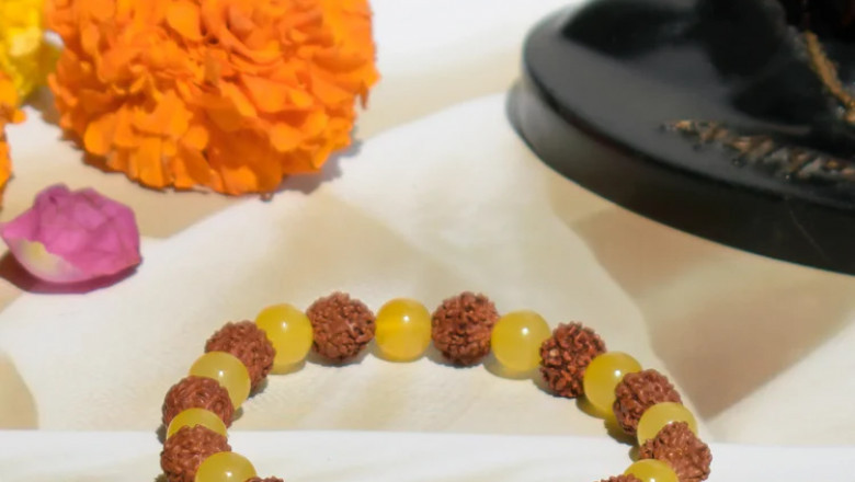 Embrace Calm and Style: The Yellow Aventurine & 5 Mukhi Rudraksha Bracelet