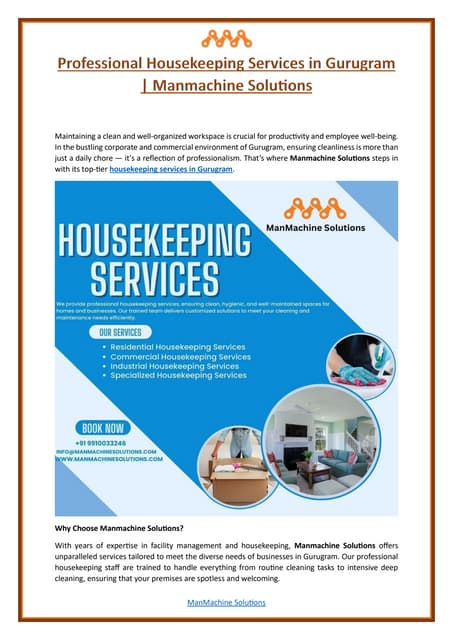 Professional Housekeeping Services in Gurugram - Manmachine Solutions | PDF