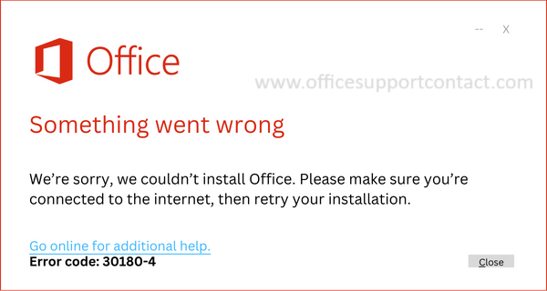 Error code 30180-4 stops office 365/2019/2021 installation