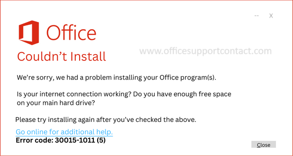 Solutions for Error code 30015-1011 (5) in MS Office installation