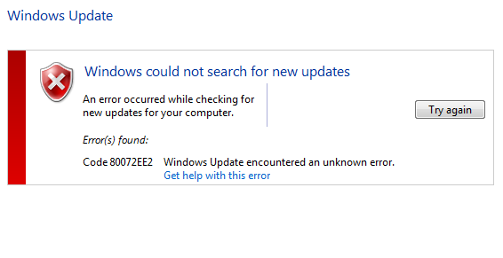 Microsoft windows error code 80072ee2 support solution